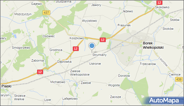 mapa Strumiany, Strumiany gmina Borek Wielkopolski na mapie Targeo